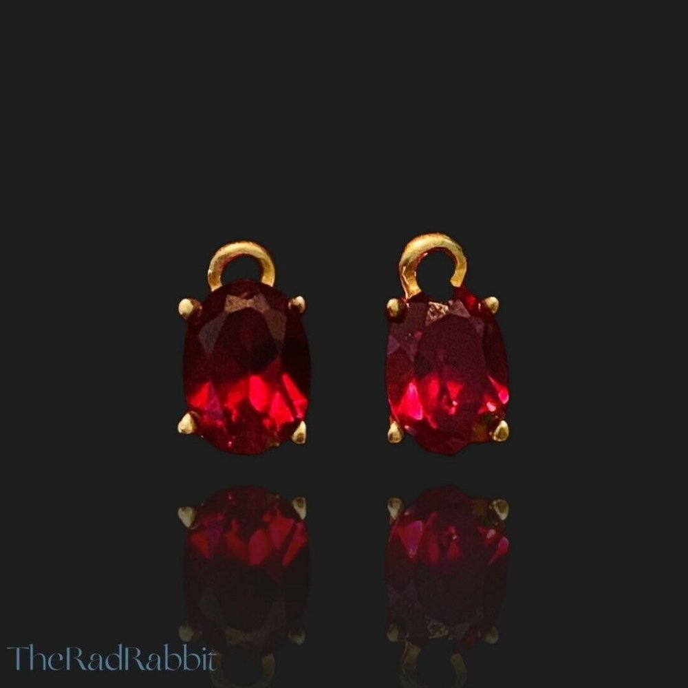 Elegant Ruby Vintage 14k Yellow Gold And Cultured Cushioned Red Earrings